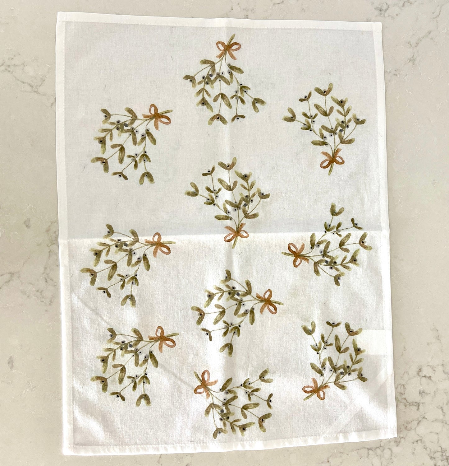 Mistletoe Watercolor Tea Towel