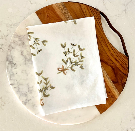 Mistletoe Watercolor Tea Towel