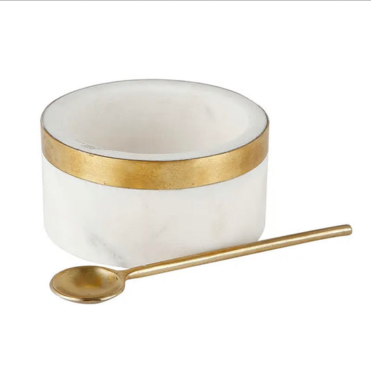 Marble + Brass Pinch Pot with Spoon