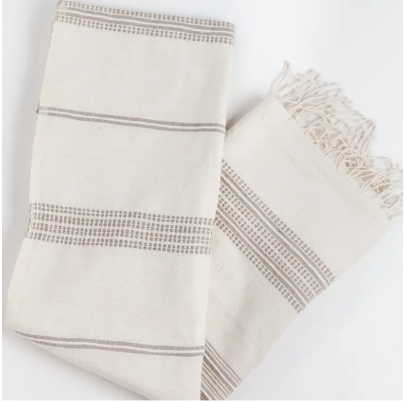 Aden Cotton Throw Blanket/ Stone and Natural