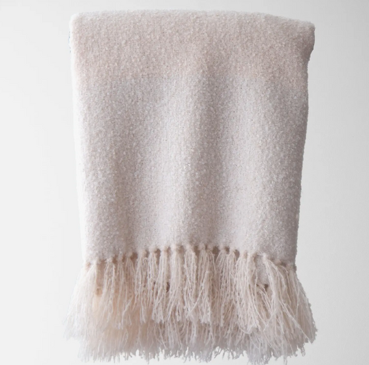 Oden Textured Boucle Throw Blanket/ Cream