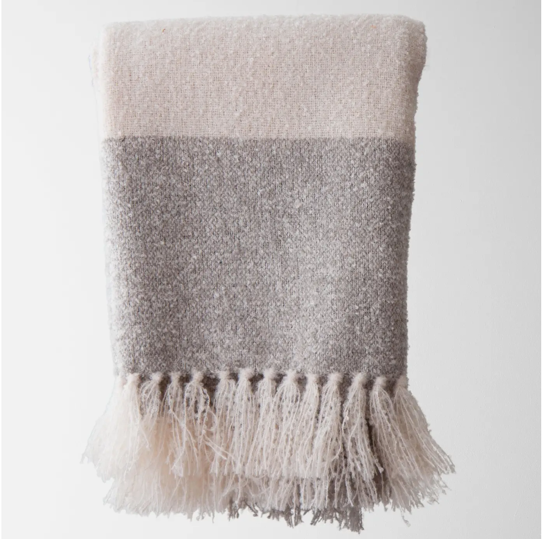 Oden Textured Boucle Throw Blanket/ Cream